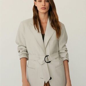Mango Light Gray Belted Blazer